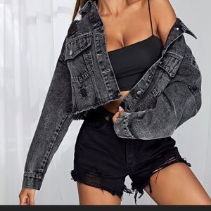 Black ripped denim jacket